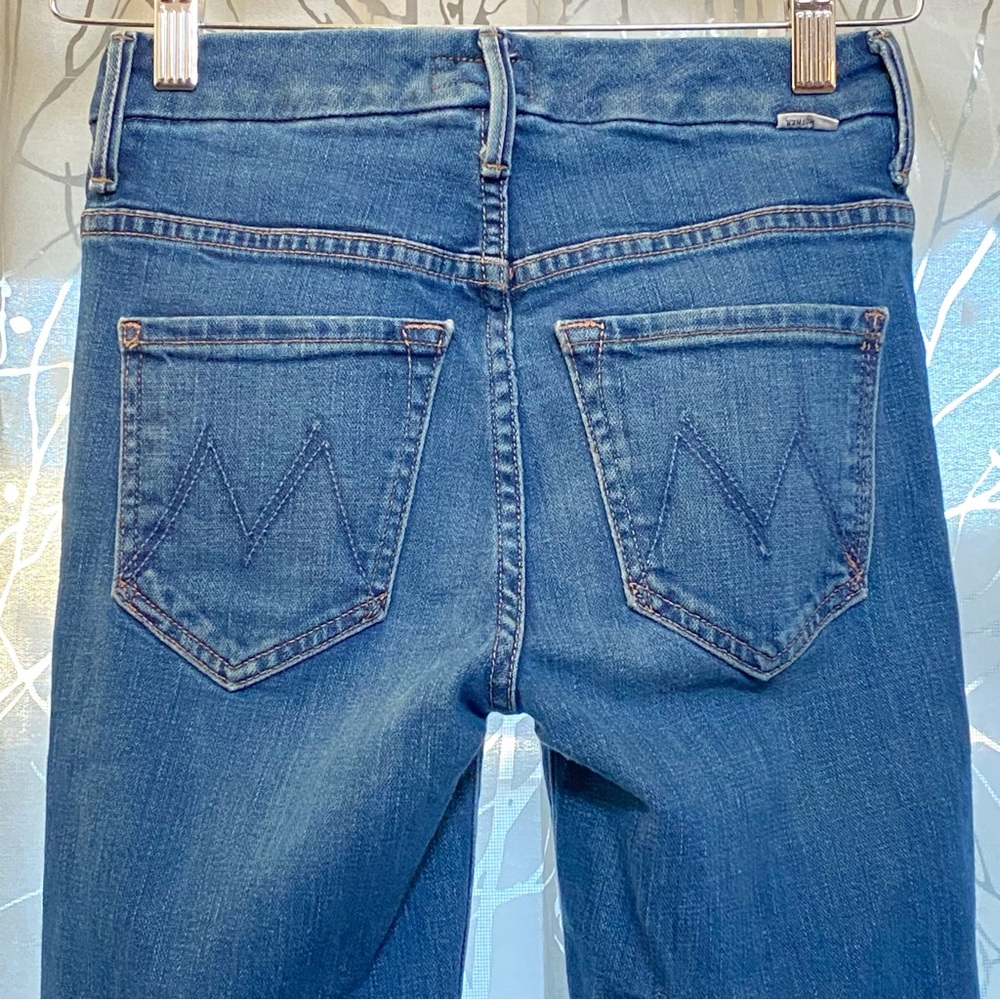 MOTHER HIGH WAISTED LOOKER WHAT I HAD BEFORE I HAD YOU PINK LEG STRIPE BLUE JEAN - Picture 5 of 12